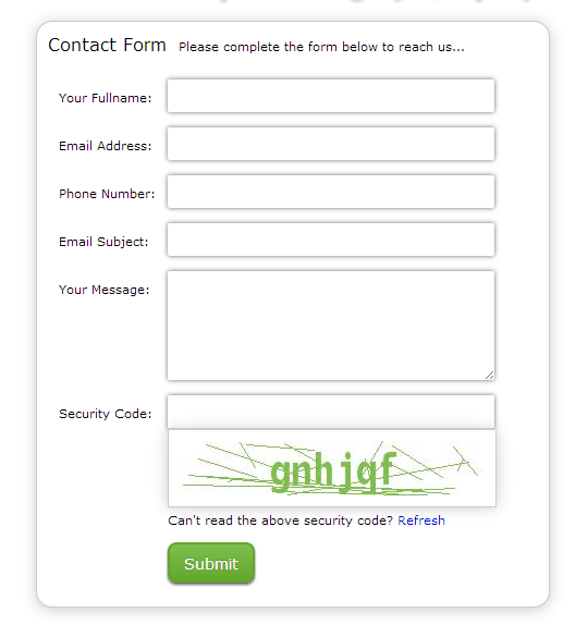 Contact Form with Captcha using Ajax, Jquery and PHP